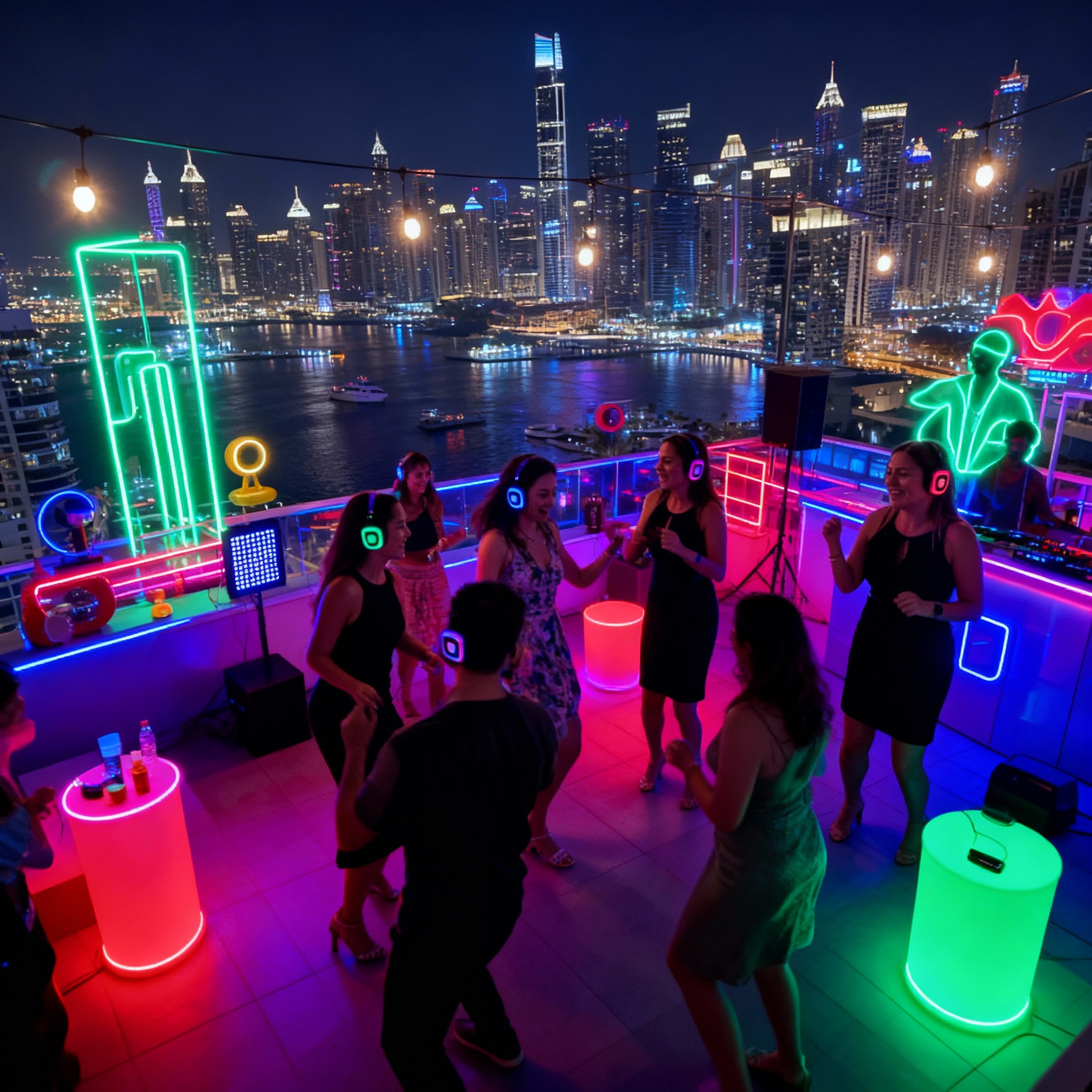 Home rooftop silent disco neon party